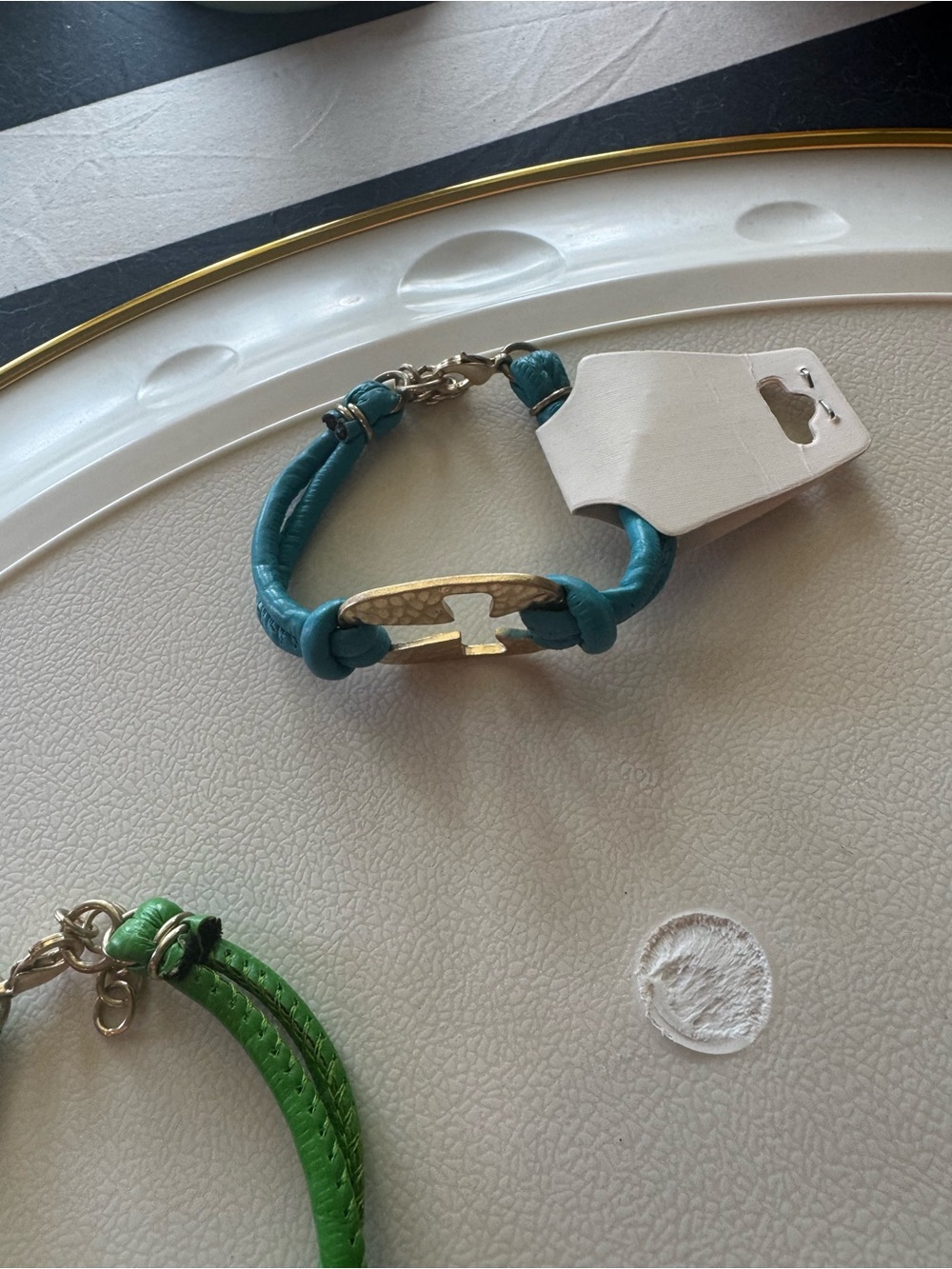 Gold Accent Teal Leather Knot Bracelet